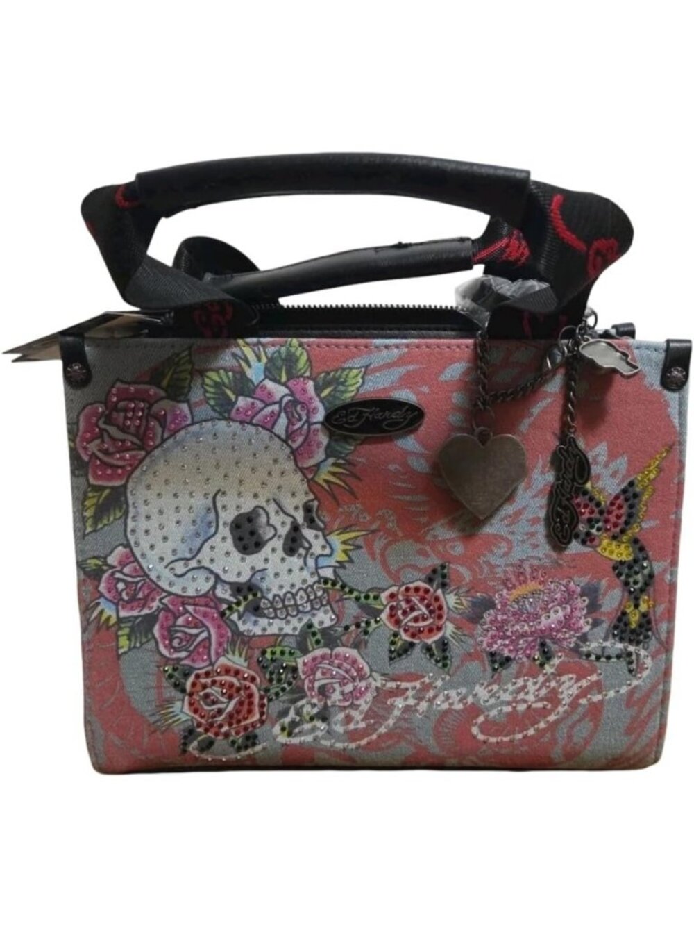 Rhinestone Skull Tote Bag with Detachable Charm & Adjustable Strap - Small 11x9